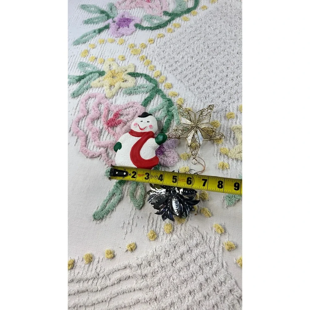 Vintage Christmas Ornament Lot Snowman Ceramic Gold Star Glass Silver Metal 3pc
